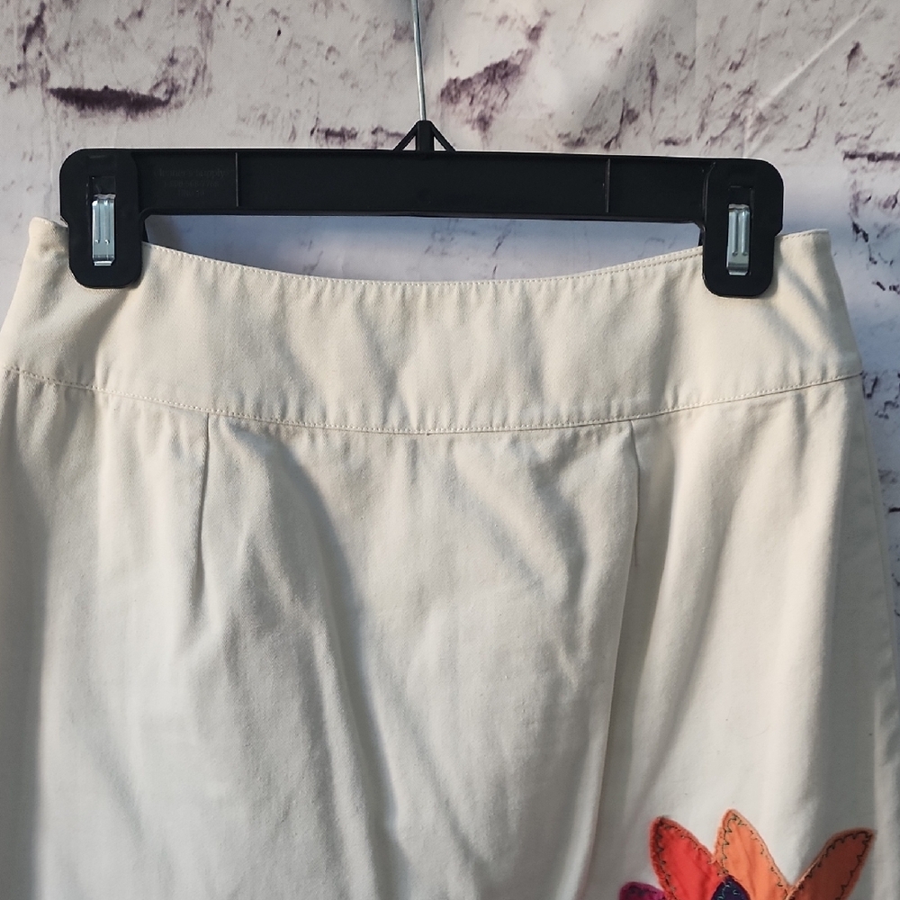Boden Floral Applique Embroidered Cream A Line Twill Skirt Retro Womens Size 4 - Picture 6 of 9